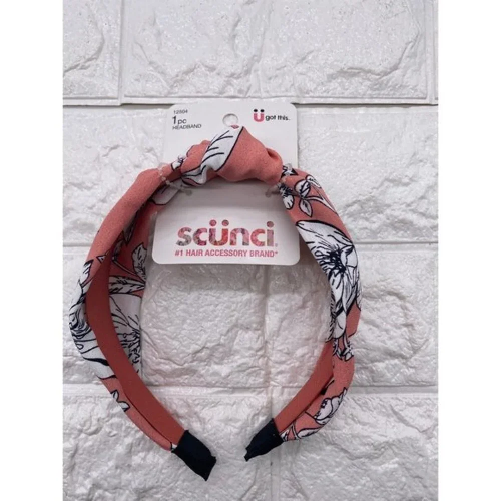 Scunci Pink Floral Tropical Headband Pink White‎ Black 1 Inch Wide New